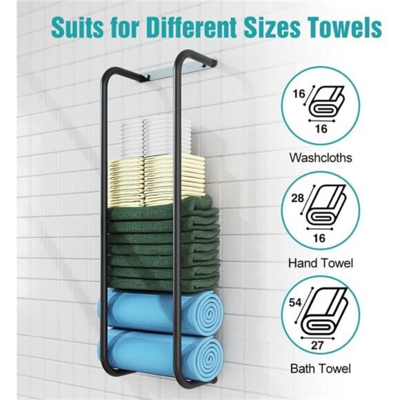 Towel Rack Wall Mounted, Stainless Steel Towel Racks, Black - Picture 4 of 8